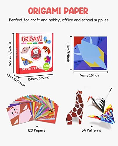 GAMENOTE Origami Kit for Kids Ages 8-12, 54 Projects, 120 Sheets with Book | Double-Sided Origami Paper includes 54 guided projects, 120 sheets and a step-by-step book for beginners ages 5-8.
