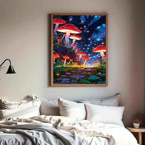 Mushroom Diamond Art Kits for Adults Beginners, 5D DIY Diamond Painting Kits, Full Round Drill Diamonds Dots Gem Art Crystal, Home Wall Decor 12X16 Inch
