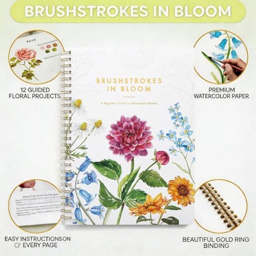 Watercolor Workbook for Beginners, 24 Colors Paint Kit with Floral Designs on Premium Paper, Watercolor Coloring Book for Adults Teens, Perfect Creativity Exploration Gift to Spark