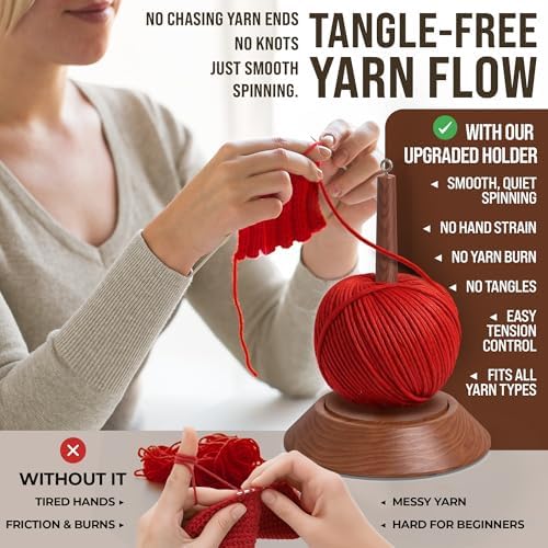 BARVA 2 in 1 Upgraded Table Chunky Yarn Holder 22 Lb & Mini Wristlet Spinner | Bracelet Spindle On the Go for Travel & Car | Wood Crochet Accessories | Compact Fiber Tools | Top Crafts Gifts for Women