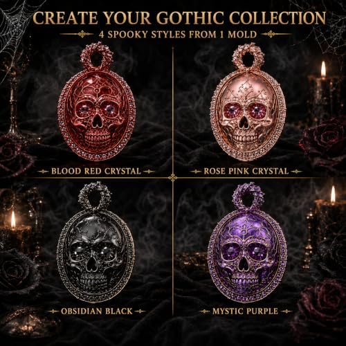 Gothic Vintage Oval Cameo Skull Silicone Resin Mold with Pre-Made Hanging Hole, 4 Cavity Decorative Skull Pendant Epoxy Mold, DIY Jewelry Charm Casting Supplies for Halloween & Christmas Crafts (KL07)