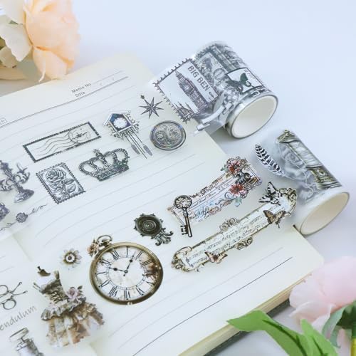 PET Tape Stickers for Journaling with Tweezers, Aesthetic Dreamy Smoke Ribbon Scrapbooking, Waterproof Transparent Washi Tape Stickers Gold Foil Decorative Decals for DIY Planner Crafts (3Pcs)