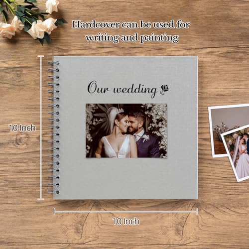 potricher 10 x 10 Inch DIY Scrapbook Photo Album 40 Pages, Gray | Thick Kraft Paper Scrap Book Photo Albums, Memory Book for Wedding, Anniversary, Baby, Family, Travel, DIY Projects