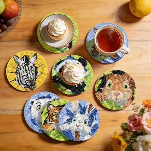 Leatrice 8 PCS Diamond Art Coasters Set Diamond Painting Kits for Adults