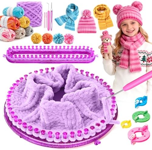 Knitting Loom Kit with Storage Bag,Looms,Yarn, Pom Pom Maker & Crochet Hook