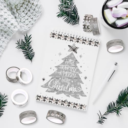 Whaline 12 Rolls Christmas Washi Tape Grey Farmhouse Washi Tape Assorted Xmas Masking Decorative Party Gift Paper Tape for DIY Craft Scrapbook Decor Party Favor Supplies