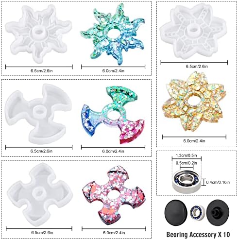 NiArt Fidget Spinner Silicone Resin Mold Kit, 4 Molds, 10 Bearings Set