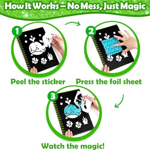 FUNNYB&G Foil Art Craft Kit for Kids, Sparkly Birthday Gift Toy for Kids | No Mess, Kids Ages 4-10 Create Sparkling Artwork, A Creative Gift for Birthdays, Holidays, Travel Activities,Screen-Free Fun