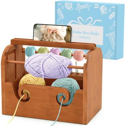 Upgraded Yarn Holder for Crocheting, Bamboo Yarn Holder (Brown)