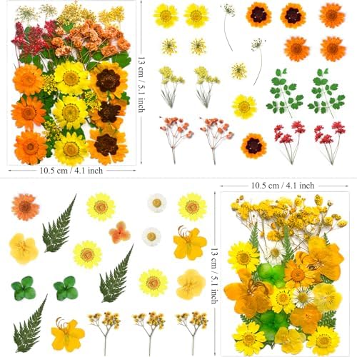 MIKIYA 88Pcs Yellow Pressed Dried Flowers for Resin Molds, Real Natural Bulk Dry Floral Leaves for DIY Art Crafts, Epoxy Jewelry, Candle, Soap Making, Nails Decors