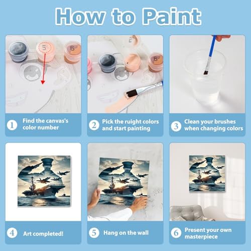 Navy Paint by Numbers Kit for Adults Beginner, Paint by Numbers 10x10 Inch | Framed Paint by Numbers with Easel, Acrylic Painting by Numbers, DIY Arts and Crafts for Gifts or Home Decor