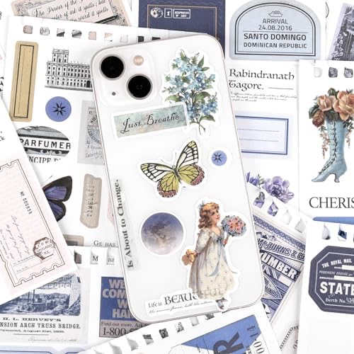473pcs Vintage Washi Sticker Book & Blue Ephemera | 50 Sheets Journaling Stickers for scrapbooking & DIY crafts. Residue-free removal, even after long-term use.