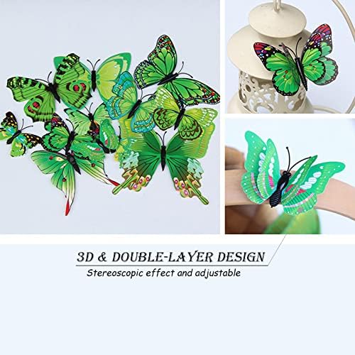 OPSEAM 3D Butterfly Wall Decor Butterfly Decorations Stickers with Magnets | 48 PCS Green,12 Styles Double Layer Butterfly for Classroom Decoration,Locker Refrigerator, Reusable,Waterproof