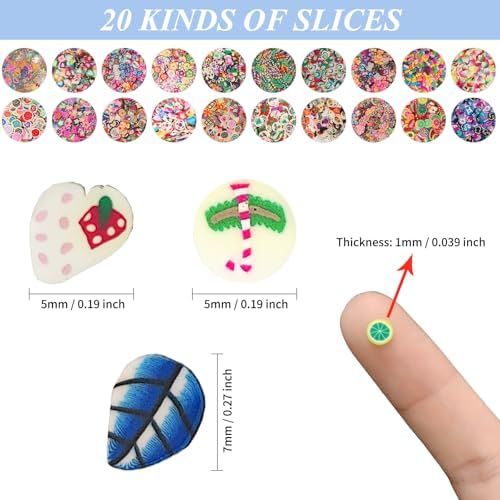 10000 pcs (20 Styles) Clay Slices, VEINARDYL Nail Art Slices Charms Fruit Heart Flower 3D Polymer Clay for DIY Crafts Resin Slime Making Cellphone Decoration