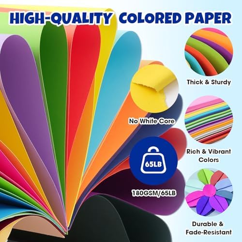 TUXIYA 50 Sheets 8.5" X 11" Colored Cardstock, 50 Colors Card Stock | 50 Assorted Colors Construction Paper Printer Paper for Printing, Card Making, DIY Crafts, School Supplies,Party 180GSM/65LB