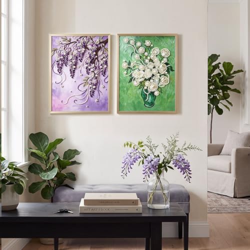 FunooFuno 2 Pcs Wisteria Rose Pearl Diamond Art Kits for Adults, 16" x 20"