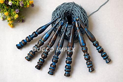 Handmade Ergonomic Wooden Crochet Hooks for Arthritic Hands (Set of 7) Needles for Yarn Accessories | Size 4 mm to 10 mm with Engraved | Yarn Tool (Blue)
