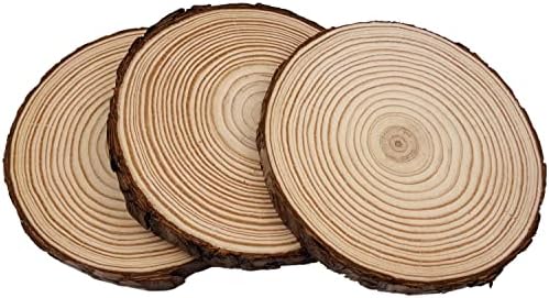 Unfinished Natural with Tree Bark Wood Slices 9 Pcs 5.1-5.5inch Disc Coasters Wood Coaster Pieces Craft Wood kit Circles Crafts Christmas Ornaments DIY Crafts with Bark for Crafts Rustic Wedding