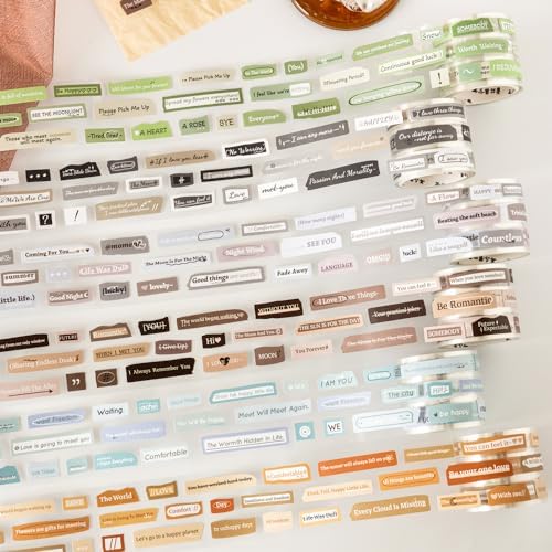 Words Pre-Cut Tapes Set, 6 Rolls Phrase Ephemera for Junk Journaling, Scrapbooking, Crafting, DIY Projects, Diaries, and Art Supplies