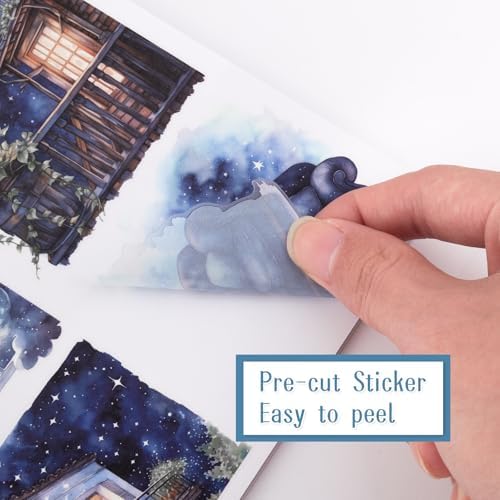 Pre-Cut Galaxy Sticker for Journaling, PET Washi Paper Collage Book, 20 Sheets Star Space Fantasy Planner Decals Scrapbook Junk Journal Supplies