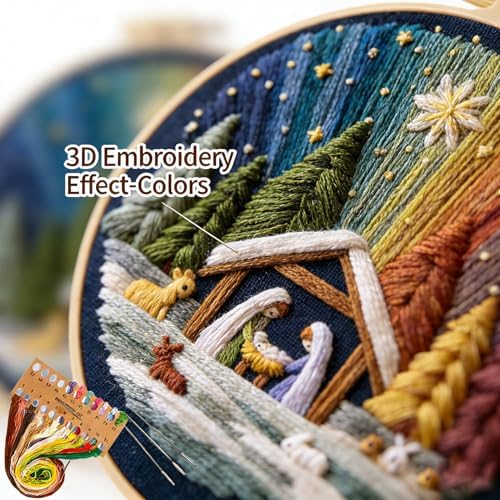 BoAn DIY Embroidery Kit for Adults, Nativity Cross Stitch Craft with Hoop