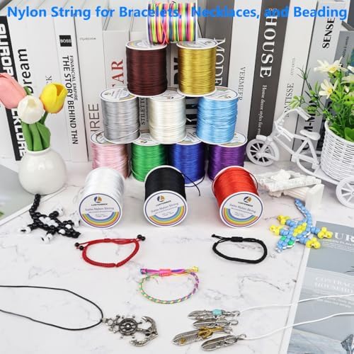 LUSTEMBER 330 Feet Satin Nylon String, 1 mm Silky Smooth Durable Nylon Cord for Jewelry Making, Bracelets, Beading, Necklaces, Macrame, Kumihimo, Rattail, and Chinese Knot Craft