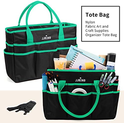 JJRING Large 600D Nylon Artist Organizer Tote Bag With 16 Pockets, Green