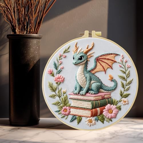 JOZYSH Black Dragon Handmade DIY Embroidery kit,Suitable for Adult Beginners,Includes Embroidery Cloth, Instructions, Embroidery Frame and Needle and Thread, Suitable for Holiday Gifts (Dragon1)