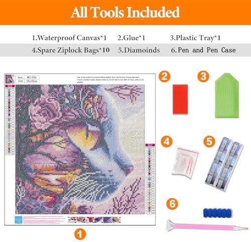 Lophomie Diamond Art Kits for Adults, 5D Cat Diamond Painting Kits 14x14 in