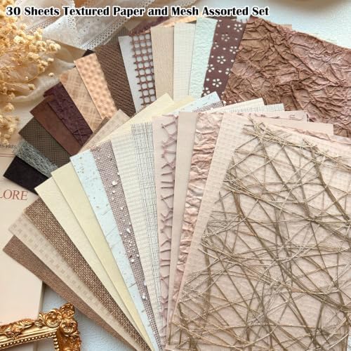 30 Sheets A5 Earthy Browns Textured Scrapbook Paper & Mesh Fabric