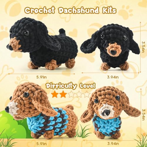 Zummipals Crochet Kit for Beginners, Easy Crochet Kit for Adults w Step-by-Step Vid Tutorials, Beginner Knitting Kit, Makes Crochet Animals Dachshund Crochet Kits, Ideal Crochet Gifts (30% EX Yarn)
