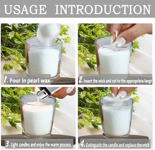 1.1LB Candle Sand- White Candle Beads and Wicks, Jasmine Scented Pearled Candle Wax for DIY Making, Refillable Non-Toxic for DIY Customized,Gifts Home Decoration Wedding Party