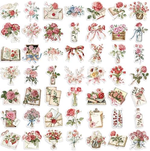 Aesthetic Flowers Stickers Transparent Flora Scrapbook Stickers Pink