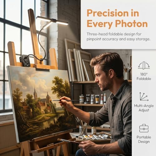 holoith 3 Head Foldable Clip On LED Easel Lamp for Artists