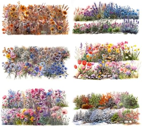 Transparent Flower Stickers for Scrapbooking - 240 Pcs Aesthetic Botanical & Floral Stickers for Scrapbook Supplies, Junk Journal Supplies, Card Making and DIY Craft