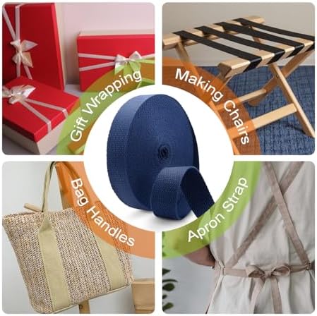 Cotton Webbing 1.5 Inch 12 Yards Natural Cotton Webbing Straps for Bags Handles, 1.5 Inch Weave Webbing for Cloth Tote Bag Straps Making,Cloth Belt, DIY Crafts Decoration (Navy Blue)