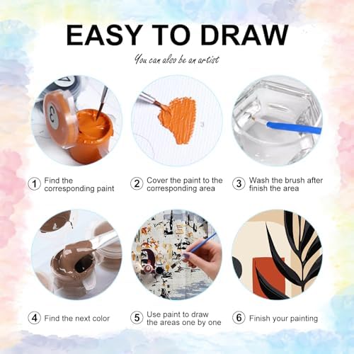 6 Pack Paint by Numbers Kit for Adults Beginner Easy Plants, 8x12 Inch | Minimalist Plant DIY Acrylic Painting by Numbers, Without Frame Canvas, Stress Relief Craft Kits, For Home Wall Decor Gift