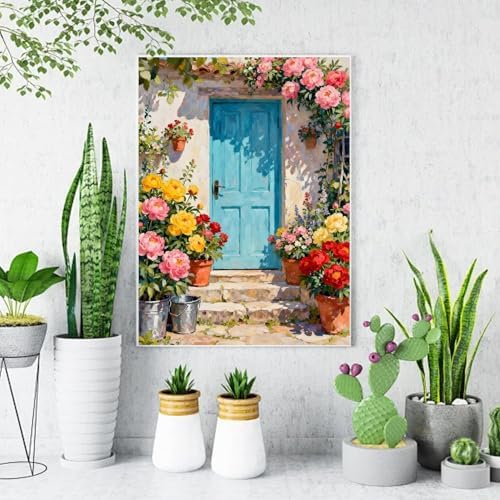 Flowers and Door Diamond Art Kits for Adults Diamond Painting Kits12X16in