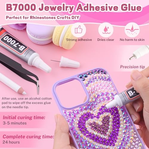 20000Pcs Purple Rhinestones for Bedazzling with B7000 Jewelry Glue, Resin Rhinestones for Crafting Crafts DIY, Bedazzler Kit Gems for Clothing Shoes Tumblers Fabric Nail Art Assorted Size 3/4/5/6mm