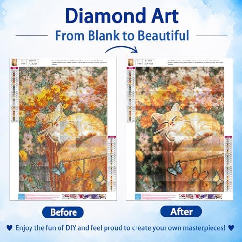 AUKELHJ Diamond Art Kits for Adults, Cat Diamond Painting, 12x16 Inch