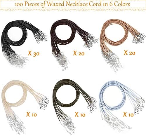 Necklace Cord, Selizo 100pcs Necklace String, Waxed Cotton Necklace Cord with Clasp Bulk for Jewelry Bracelet Making, Beads, Pendants, Charms