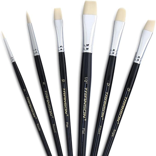 Transon Paint Brush Set 6pcs Art Painting Flexible Bristle for Acrylic Watercolor Gouache Oil Leather Canvas and Face Painting