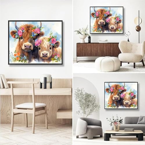 Highland Cow Paint by Numbers for Adults with Framed Canvas - Wooden Easel