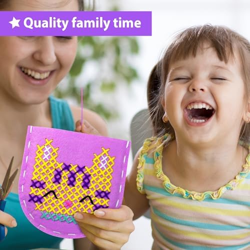 KRAFUN Cross Stitch Kit for Kids Age 5+ | 7 Beginner Projects