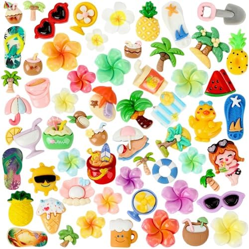 60Pcs Summer Resin Charms Mini Hawaii Flatback Charms for Crafts