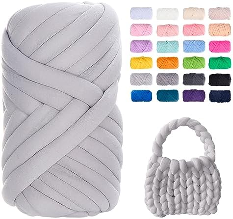 JeogYong Chunky Yarn for Hand Knitting, 1.1lb/20 Yards Arm Knitting Bulky Giant Tubular Yarn for Bags, Baskets, Pillows, Pet Nests, DIY Crafts (Light Gray)