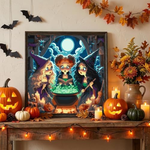 Halloween Paint by Numbers Kit for Adults,Witch Paint by Number 14x14 inch