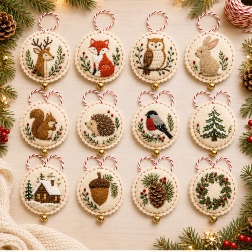 DIY Felt Christmas Ornament Kit,Hand Embroidery Christmas Ornaments kit