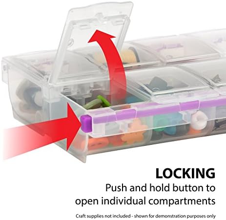 Craft Mates Bead Organizer and Plastic Storage Containers for Crafts, Buttons, Pins and More, 14 Locking Compartments, 2XL, Clear Lids