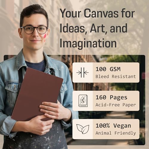 BROWNSTONE JOURNALS A4 Sketch Book Hardcover - 80 Sheets 100 GSM Paper | 8.5" x 11.5", Lay Flat, Vegan Leather Hardcover, Elastic Band, Back Pocket, Art Drawing Book for Adults & Students